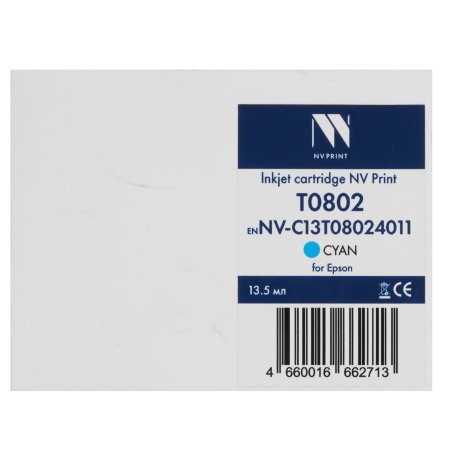 Картридж струйный NVPrint T0802 (NV-C13T08024011) Cyan для Epson Stylus Photo P50, PX650/PX660/PX700/PX710/PX720/PX730/PX800/PX810/PX820/PX830, R265/R285/R360/RX560/RX585/RX685 (13.5 мл) совместимый