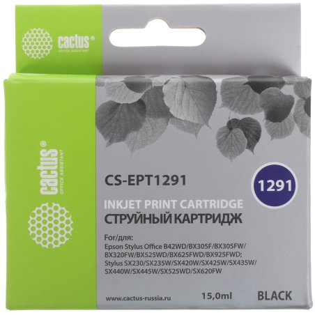 Картридж струйный Cactus CS-EPT1291 (T1291) черный (15 мл) для Epson Stylus Office B42/BX305/BX305F/BX320/BX525/BX625/SX420/SX425/SX525/SX620