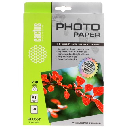 Фотобумага Cactus CS-GA523050 A5/230г/м2/50л. глянцевая для струйной печати