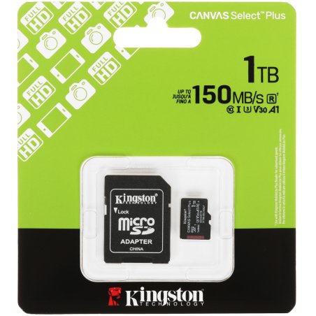 Флеш карта microSDXC 1Tb Kingston SDCS3/1Tb Canvas Select Plus + adapter