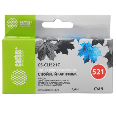 Картридж струйный Cactus CS-CLI521С голубой (8,4 мл) для Canon MP540/MP550/MP620/MP630/MP640/MP660