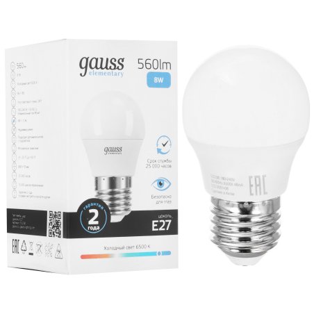 Лампа светодиодная LED Gauss Elementary Globe 8Вт E27 6500К