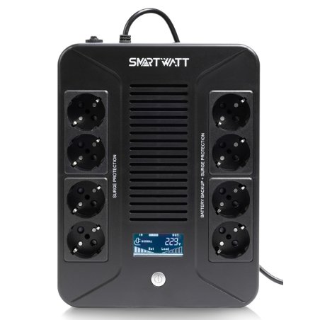 Источник бесперебойного питания SMARTWATT UPS SAFE 1000 черный, 1000/600 ВА/Вт, линейно-интерактивный, напольный, LED индикация, Shuko CEE7/4 - 3 шт.