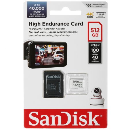 Флеш карта microSDXC 512GB SanDisk Endurance Class 10, UHS-I, W40, R 100 МБ/с