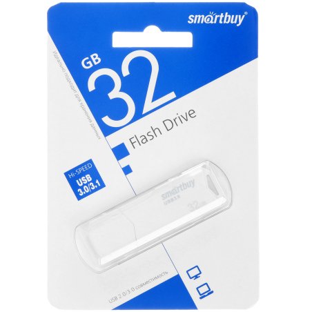 Флешка USB Smartbuy CLUE White (SB32GbCLU-W3), 32Gb, USB 3.0/3.1, R/W 40/25, белый