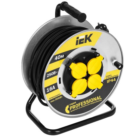 Катушка УК40 Iek WKP16-16-04-40-44 на мет с т/з 4 места 2 Р + P Е /40м КГ 3х1,5мм2 IP44 "Professional"