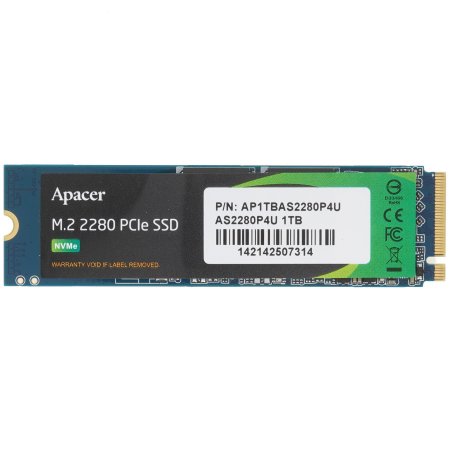 Накопитель SSD Apacer AS2280P4U, 1Tb, M.2 2280, PCIe 3.0 x4, NVMe, R/W 3500/3000