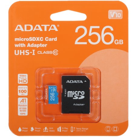 Флеш карта microSD 256Gb ADATA microSDHC Class 10 UHS-I A1 100/25 MB/s (SD адаптер)