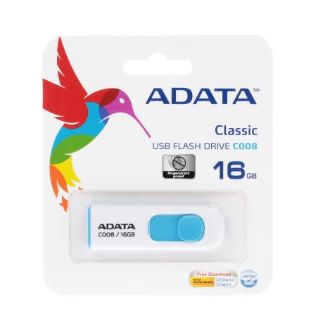 Флешка USB ADATA C008 (AC008-16G-RWE), 16Gb, USB 2.0, R/W 15/5, белый/синий