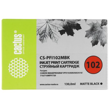 Картридж струйный Cactus CS-PFI102MBK черный матовый (130мл) для Canon iPF500/iPF600/iPF700/ MFP M40/iPF765/LP17/LP24