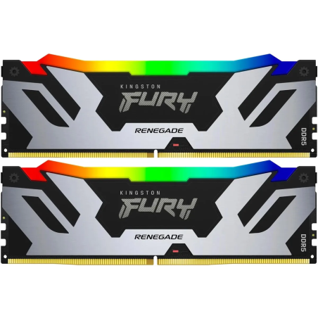 Оперативная память Kingston Fury Renegade, DDR5, 64GB (2x32 GB), 6400 MHz, CL32, DIMM, радиатор, RGB, серебристый/черный