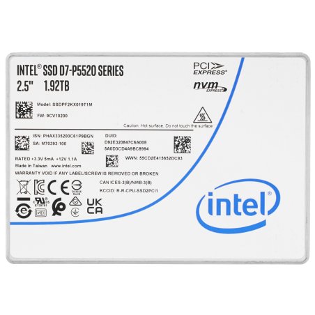 Накопитель SSD Intel D7-P5520, 1.92Tb, 2.5", PCIe 4.0 x4, NVMe, U.2, R/W 5300/1900