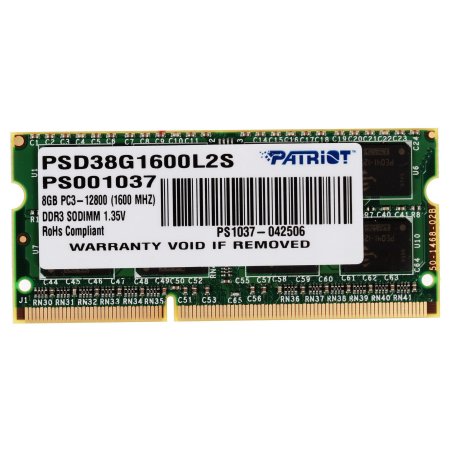 Оперативная память Patriot, DDR3L, 8Gb (1x8 GB), 1600 MHz, CL11, SO-DIMM
