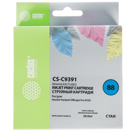 Картридж струйный Cactus CS-C9391 голубой для №88 HP Officejet Pro K550 (29ml)