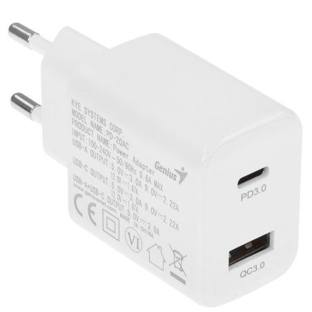 Сетевое зарядное устройство Genius PD-20ACP, EU, белый