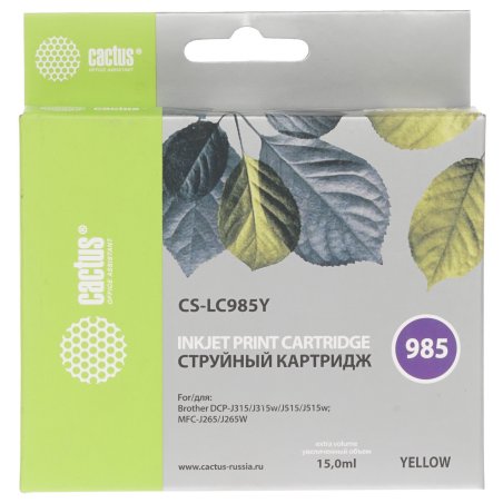 Картридж струйный Cactus CS-LC985Y желтый (15 мл) для Brother DCPJ315W/DCPJ515W/MFCJ265W