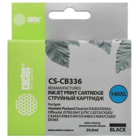 Картридж струйный Cactus CS-CB336 №140XL черный (29 мл.) для HP DJ D4263/D4363/DJ J5783/J6413/PSC C4273/C4283/C4343/C4383/C4473/C4483/C4583/C5283/D5363