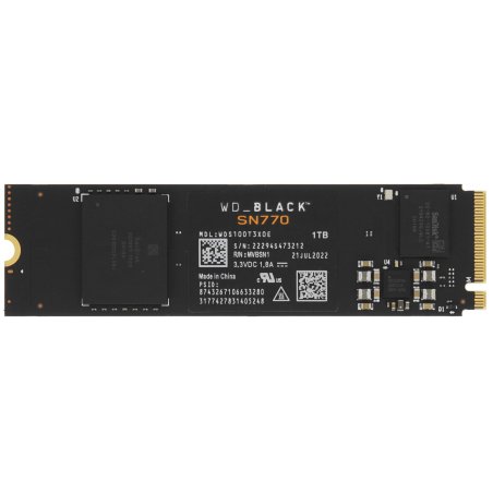 Накопитель SSD WD Black SN770 NVMe, 1.0Tb, M.2(22x80мм), NVMe, PCIe 4.0 x4, 3D TLC, R/W 5150/4900Mb/s, IOPs 740 000/800 000, TbW 600, DWPD 0.3 (12 мес.)