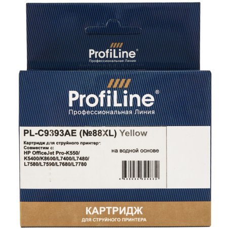Картридж струйный ProfiLine PL-C9393AE №88 для принтеров HP Office jet HP Office jet K550/K550 dtn/K550dtwn/K5400/K5400dn/K8600/L7380/L7590 Yellow водные