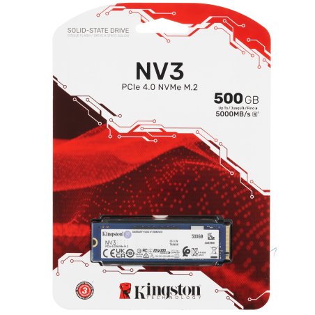 Накопитель SSD Kingston NV3, 500Gb, M.2 2280, PCIe 4.0 x4, NVMe, R/W 5000/3000