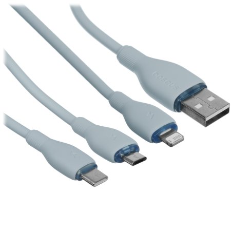 Baseus Ultra-Fast One-for-Three Fast Charging Cable USB-A to M+L+C 3.5A 1.3m Blue P10376303311-00.  "
