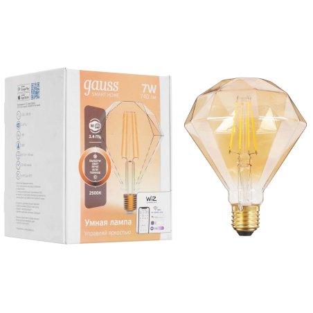 Лампа светодиодная филаментная Gauss Smart Home DIM E27 Diamond Golden 7 Вт 1/40