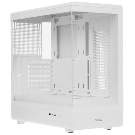 Компьютерный корпус Ginzzu GL 185 белый боковая дверца закаленное стекло на петлях на магнитах