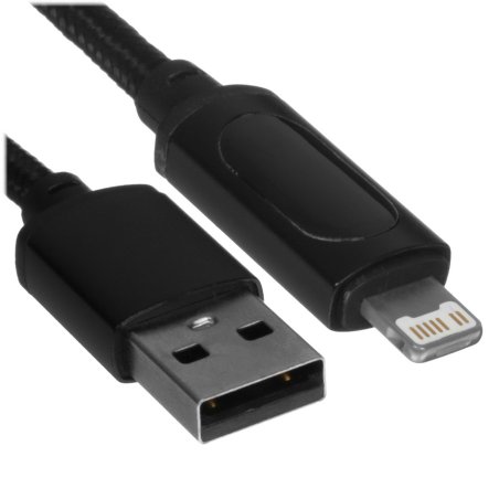 Кабель Rexant USB-A - Lightning для Apple, 2,4А, 1м, в черной нейлоновой оплетке, c LED дисплеем