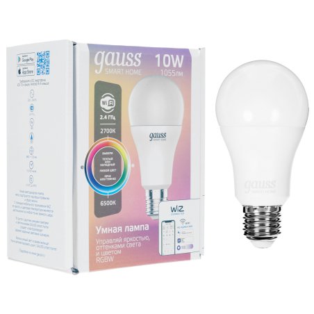 Лампа Светодиодная Gauss Smart Home RGbW E27 A60 10 Вт 2700-6500K 1/10/100