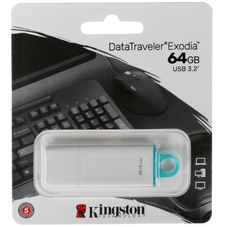 Флешка USB Kingston 64Gb USB 3.2 Gen 1 DataTraveler Exodia черный/бирюзовый