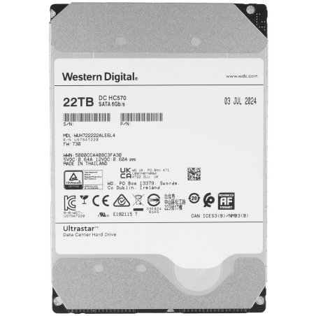 Жесткий диск Western Digital HDD Server Ultrastar DC HC570 WUH722222ALE6L4 22TB 7200rpm SATA-III 512Mb 3.5"