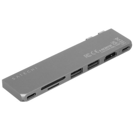 USB-хаб Satechi 6-in-1 USB-C Slim Multiport Adapter (Type-C, HDMI, 2x Type-A, SD, microSD), до 75 Вт, Серый Док-станция ST-P6SM