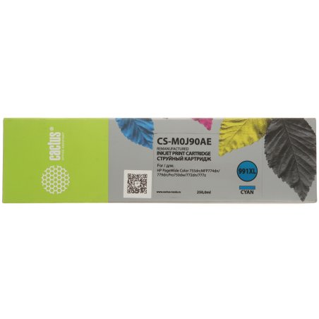 Картридж струйный Cactus CS-M0J90AE (991XL) голубой (250 мл) для HP PW 755dn/MFP774dn/779dn/Pro750dw/772dn