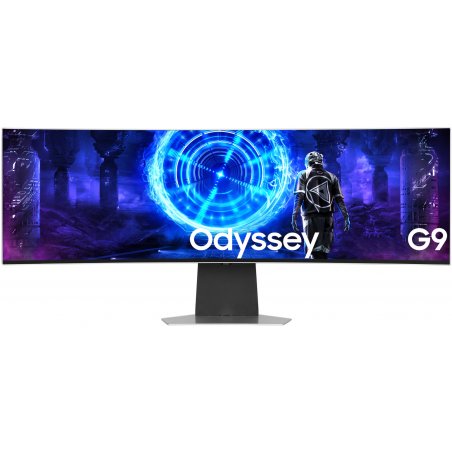 Монитор 49" Samsung Odyssey OLED G9 G95SD S49DG952SI OLED 5120x1440, 240 Гц, 0.03 мс, 32:9, 250 кд/м², DP 1.4, HDMI 2.1, micro HDMI 2.1, USB-C, USB Hub (3x USB 3.0), FreeSync, G-Sync, динамики (2x10 Вт), изогнутый экран (1800R), серебристый