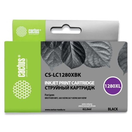 Картридж струйный Cactus CS-LC1280XBK черный (62 мл) для Brother MFC-J6510/6910DW