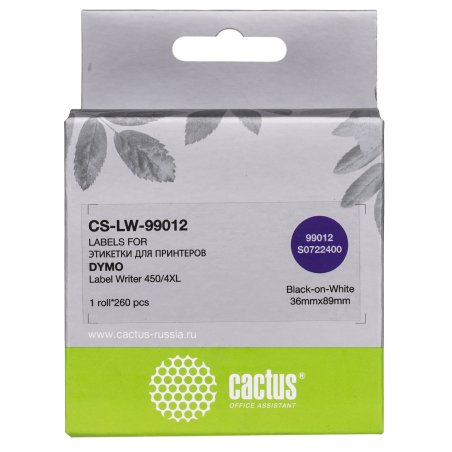 Этикетки Cactus CS-LW-99012 сег.:89x36мм черный белый 260шт/рул Dymo Label Writer 450/4XL