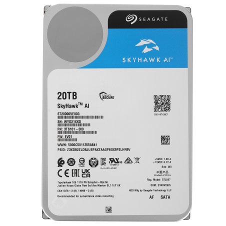 Жесткий диск Seagate SkyHawk AI ST20000VE002 20Tb, 3.5", 7200 RPM, SATA-III, 512e, 256MB, для систем видеонаблюдения