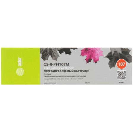 Картридж перезаправляемый струйный Cactus CS-R-PFI107M пурпурный для Canon imageProGRAF iPF670/680/685/770/780/785 без чипа