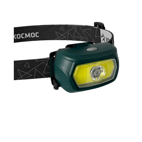 Фонарь аккумуляторный налобный Космос 3Вт XPE LED+5Вт COB LED с коллиматорной линзой съемный Li-ion 18650 1200мА.ч корпус ABS-пластик USB-шнур type C доп. держатель для батареек 3xААА регулируемый эласт. ремешок