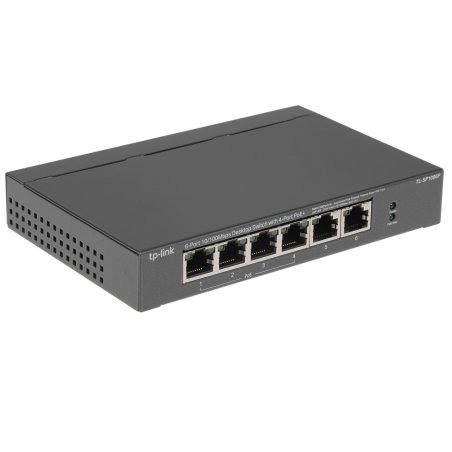 Коммутатор TP-Link 4-port 10/100Mbps Unmanaged PoE+ Switch with 2 10/100Mbps uplink ports, meta case, desktop mount, 4 802.3af/at compliant PoE+ port, 2 10/100Mbps uplink ports, DIP switches for Extend mode, Isolation mode and Priority mode, up to 250m Po