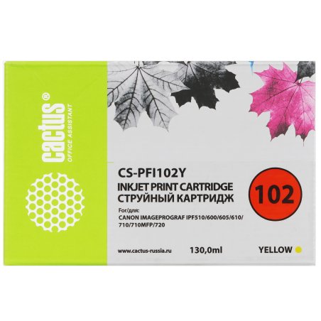 Картридж струйный Cactus CS-PFI102Y желтый (130мл) для Canon IP iPF500/iPF600/iPF700/MFP M40/iPF765/LP17/LP24