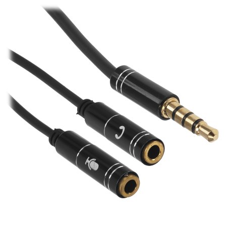 Кабель аудио Cablexpert CCAB-02-35MYHM-0.2MB. 3.5 Jack 4pin(M)/2х 3.5 Jack(F) наушники и микрофон, черный, 0.2м, блистер