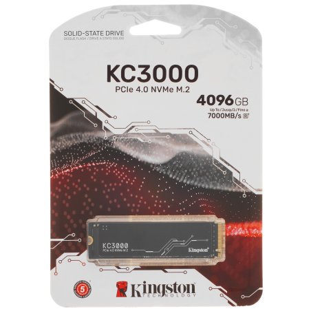 Накопитель SSD Kingston KC3000, 4Tb, PCIe 4.0 x4, M.2 2280, NVMe, R/W 7000/7000, с радиатором