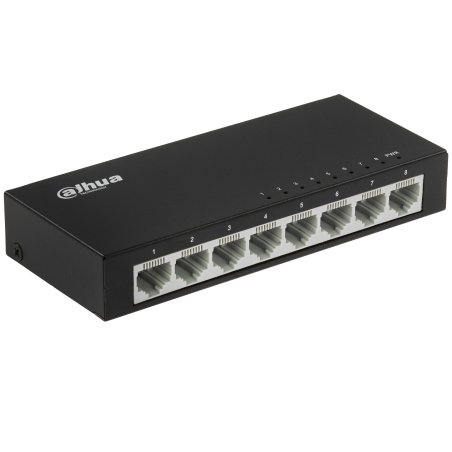 Коммутатор 8-в-1 Dahua DH-PFS3008-8ET /8 портов до 100 Мбит.с/коммутация до 1.6 Gbит.с/неуправляемый/Plug & Play/черный (DH-PFS3008-8ET)