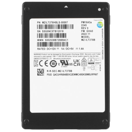 Накопитель SSD Samsung PM1643a, 3.84Tb, SAS 12Gb/s, 2.5", R/W 2100/2000