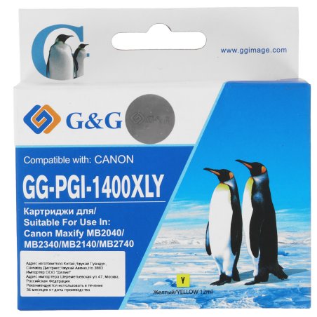 Картридж струйный G&G GG-PGI-1400XLY (PGI-1400XL) Y желтый (12 мл) для Canon MB2050/MB2350/MB2040/MB2340