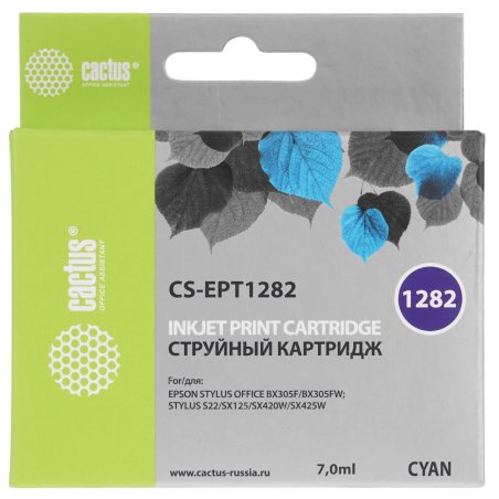 Картридж струйный Cactus CS-EPT1282 (T1282) голубой (7 мл) для Epson Stylus S22/S125/SX420/SX425/Office BX305