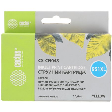 Картридж струйный Cactus CS-CN048 №951XL желтый (26 мл) для HP OfficeJet 251dw Pro, 276dw Pro, 8100 Pro, 8100e, 8600 Pro (N911a), 8600 Pro Plus (N911g), 8610 Pro (A7F64A), 8615 Pro, 8616 Pro, 8620 Pro