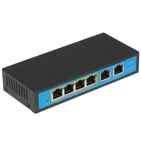 Коммутатор PoE 4 порта 10/100Mbps SWP-7504POE/2P 4xPoE+1xUplink RJ45, IEEE 802.3af, мощность 15.4 Вт на порт, БП 52В/1.25А, настенный крепеж в ком