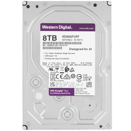 Жесткий диск HDD Western Digital 8Tb 7200rpm SATA-III 256Mb 3.5" Surveillance Purple Pro